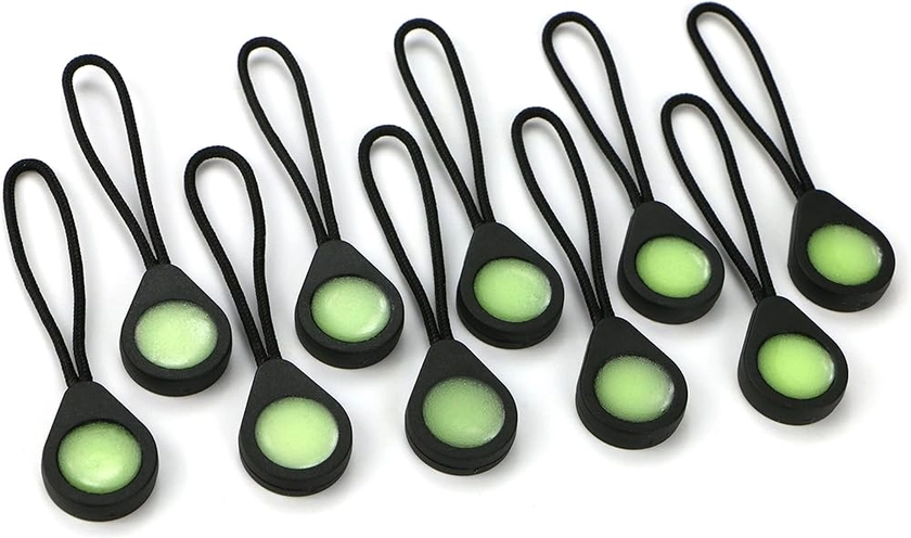 Glo Zip - Ultra-Bright Glow-in-The-Dark Zipper pulls. Ideal kit Markers for Coats, Jackets, rucksacks and Tent Zippers. UK-Made. (10 Pack)