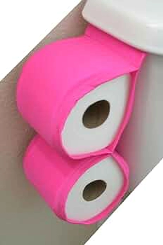 Spandex Fabric Toilet Paper Hanger Holder Storage on Side of Toilet Tank for up to 2 Giant or Mega Rolls of Toilet Paper - Handmade USA (Pink)