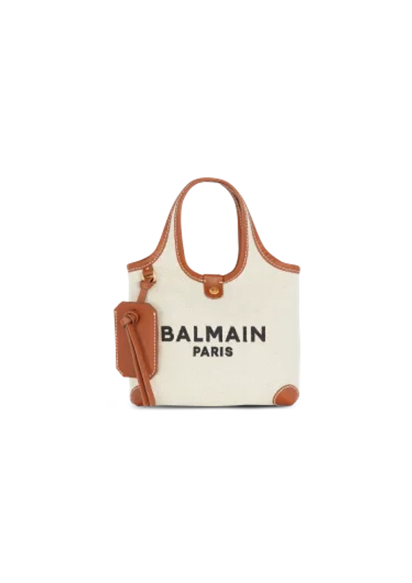 Canvas and leather B-army Grocery Bag brown - Women | BALMAIN