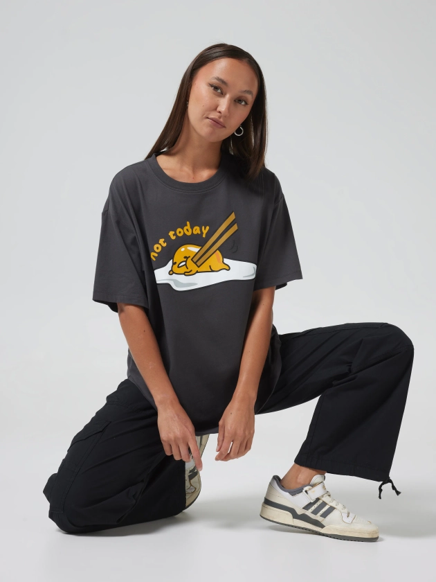 Gudetama Oversized Tee Wash Black - Jay Jays Online