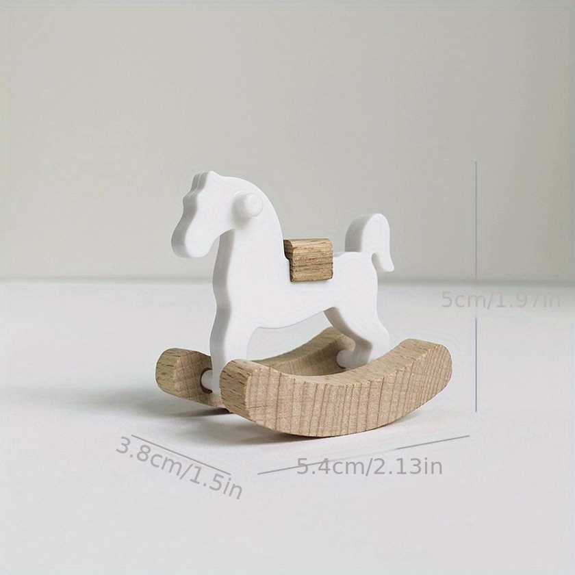 1pc Figurine Miniature White Wooden Trojan Horse, Wedding Decoration Home Decoration Crafts, Mini Furniture Shooting Props, Cute Ornament, Home Living