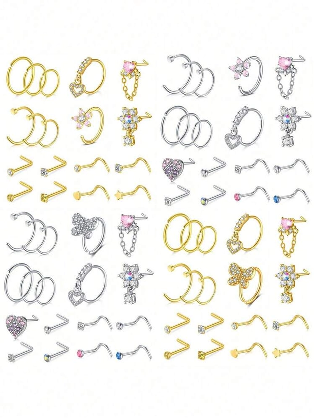 CIZME 18PCS 18G 20G Stainless Steel Nose Rings Nose Studs Nose Rings Studs Nose Rings Hoops For Women Nose Piercings Studs Nose Piercing Jewelry Nose Rings Studs Dangle Stainless Steel L Shaped Corkscrew Cute Heart Sun Flower Star Butterfly Nose Rings Nose Piercing Jewelry Nose Stud Ring Nose Screw Rings Studs Nose Rings For Women Nose Screw Studs Nostril Nose Piercing Jewelry