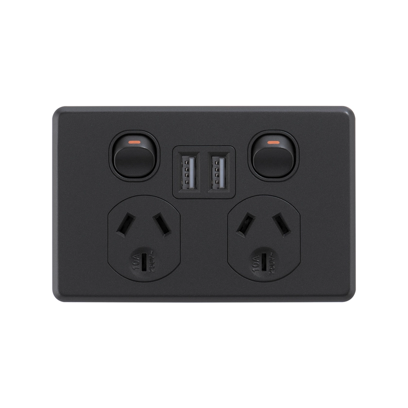 DETA X6 Black Matte Double Power Point With Dual USB Charger