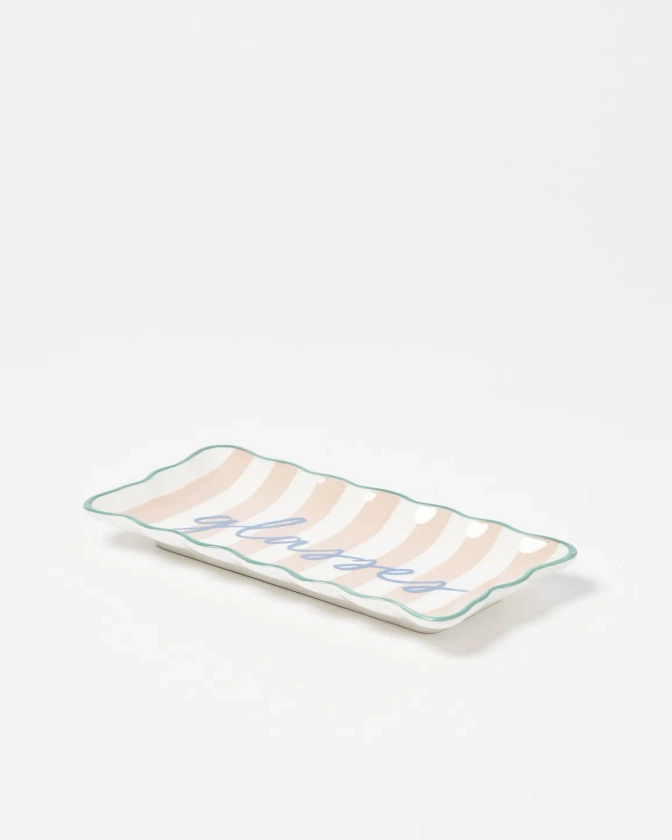 Scalloped Pink & Green Ceramic Glasses Tray Oliver Bonas