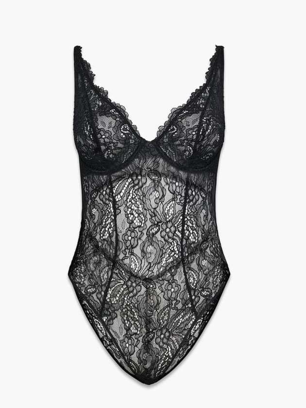 Romantic Corded Lace Underwire Teddy in Black | SAVAGE X FENTY Netherlands