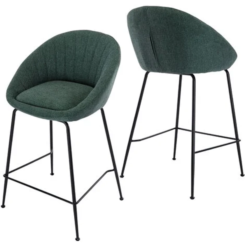 Lot de 2 Tabourets de bar en Tissu avec Pieds en Métal Chaises de Bar pour îlots de cuisine, Vert