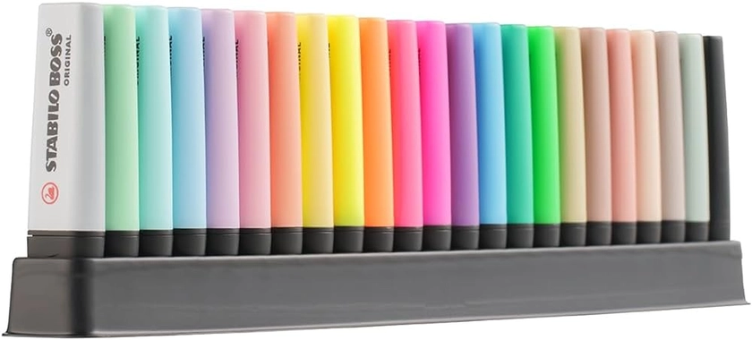 Surligneur - STABILO BOSS ORIGINAL - Set de bureau x 23 Surligneurs - 8 fluo + 8 pastel + 6 couleurs nature + 1 marqueur noir : Amazon.fr: Fournitures de bureau
