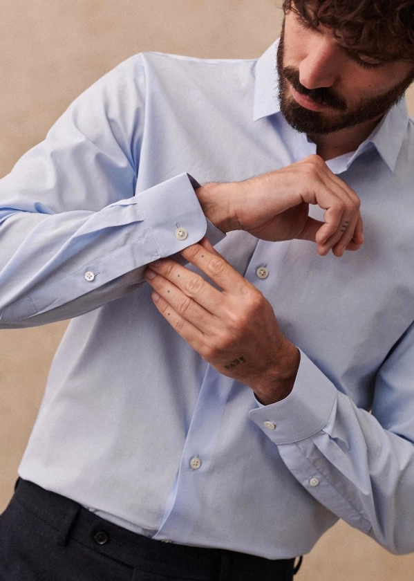 Chemise Allen Popeline - Fil à Fil Bleu - Coton Biologique - Octobre Éditions