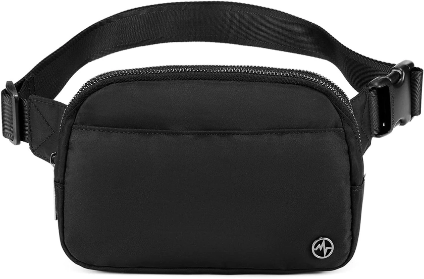 Pander Everywhere Belt Bag for Women, 5 Zipper Pockets RPET Polyester Crossbody Fanny Pack Purse (Black Polyester)