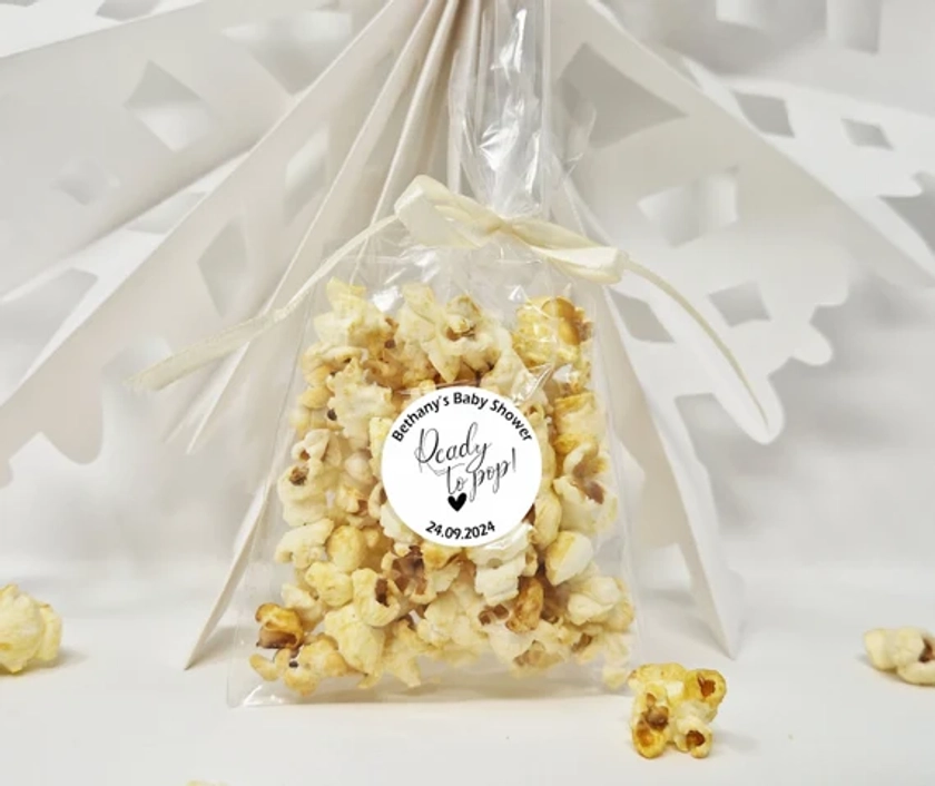 Baby Shower Popcorn Favour Sweet Bags With Personalised Stickers Ready to Pop Popcorn Sweet Favour Bags Baby Shower Favours - Etsy UK