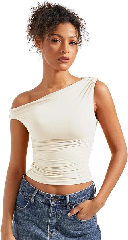 SUUKSESS Women Off Shoulder Tops Sleeveless Shirts Y2K Going Out Crop Tank Top