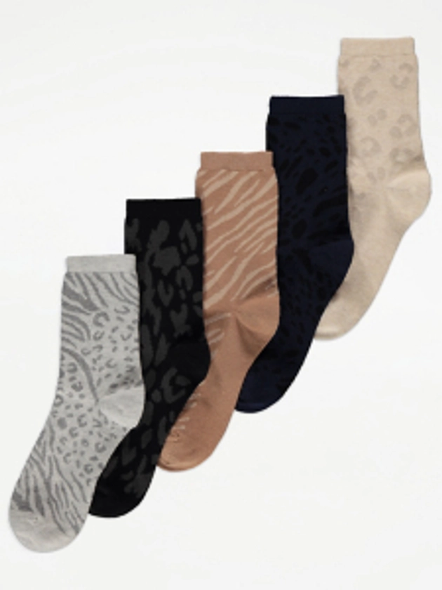 Animal Print Ankle Socks 5 Pack