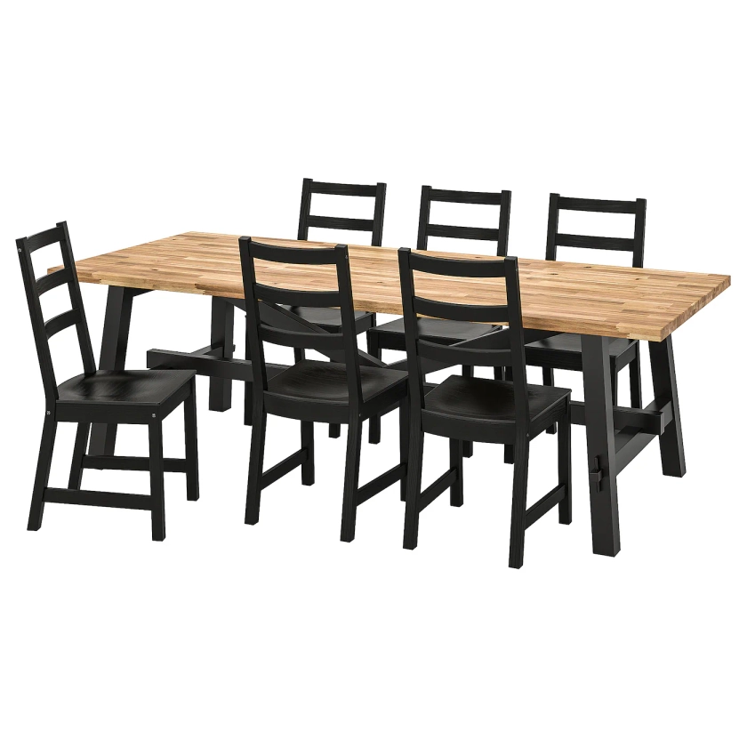 SKOGSTA / NORDVIKEN dining table and 6 chairs, acacia/black, 235x100 cm - IKEA