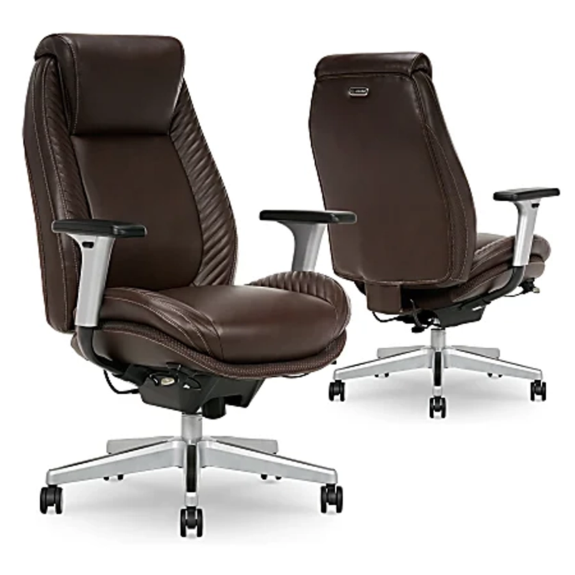 Serta iComfort i6000 Ergonomic Bonded Leather High Back Manager Chair BrownSilver - Office Depot