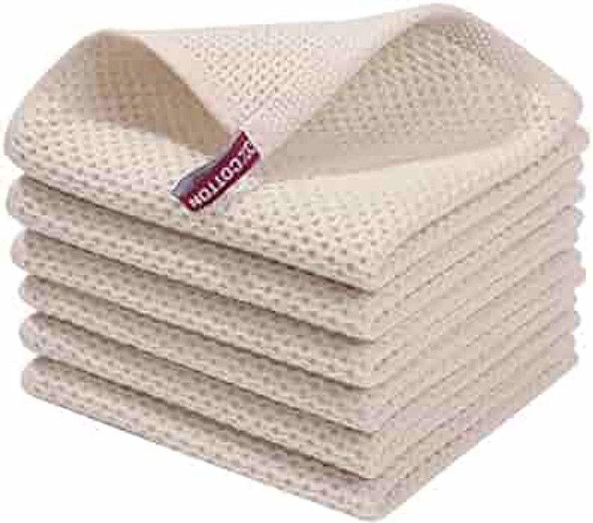 Amazon.com: Homaxy 100% Cotton Waffle Weave Kitchen Dish Cloths, Ultra Soft Absorbent Quick Drying Dish Towels, 12x12 Inches, 6-Pack, Beige : Home & Kitchen