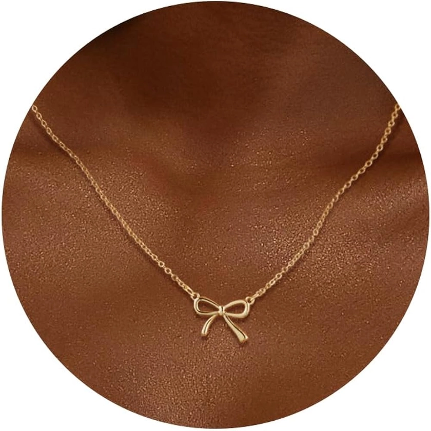 Bow Necklace 14K Gold Plated Pendant Butterflyknot Pendant Gold Ribbon Jewelry Bowknot Necklace for Woman