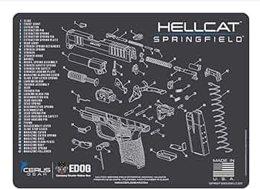 EDOG Springfield Armory Hellcat EDOG Cerus Gear Schematic (Exploded View) Heavy Duty Pistol Cleaning 12x17 Padded Gun-Work Surface Protector Mat Solvent & Oil Resistant