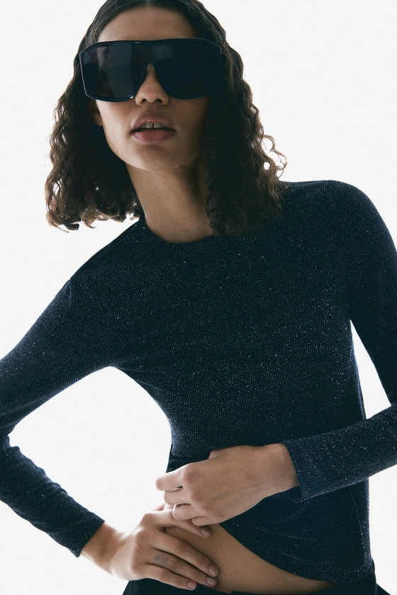 Top en jersey - Noir/scintillant - FEMME | H&M FR