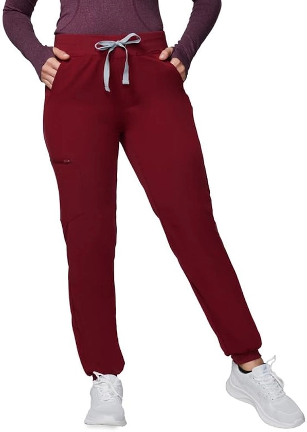 Medical Scrub Pants for Women - Mid Rise 4-Way Stretch Anti-Wrinkle Slim Fit Jogger Pants, Drawstring & 5 Pockets