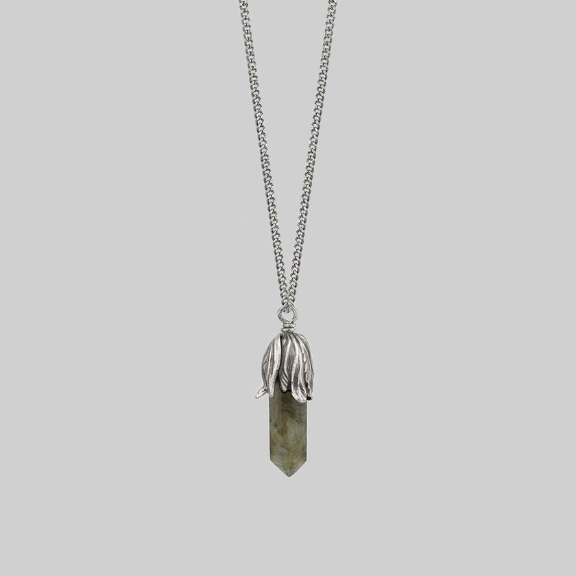 DEATH BLOOM. Labradorite Gemstone Necklace - Silver