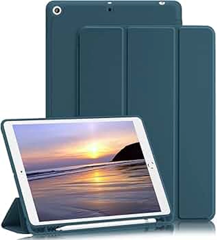 GHINL for iPad 9th/8th/7th Generation Case (2021/2020/2019) iPad 10.2-Inch Case with Pencil Holder [Sleep/Wake] Slim Soft TPU Back Smart Magnetic Stand Protective Cover Cases(Marine Blue)