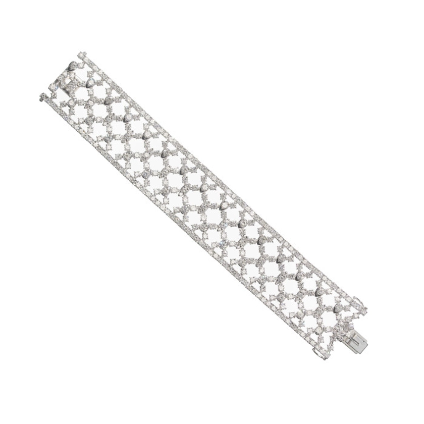 Wide Diamond and White Gold Bracelet