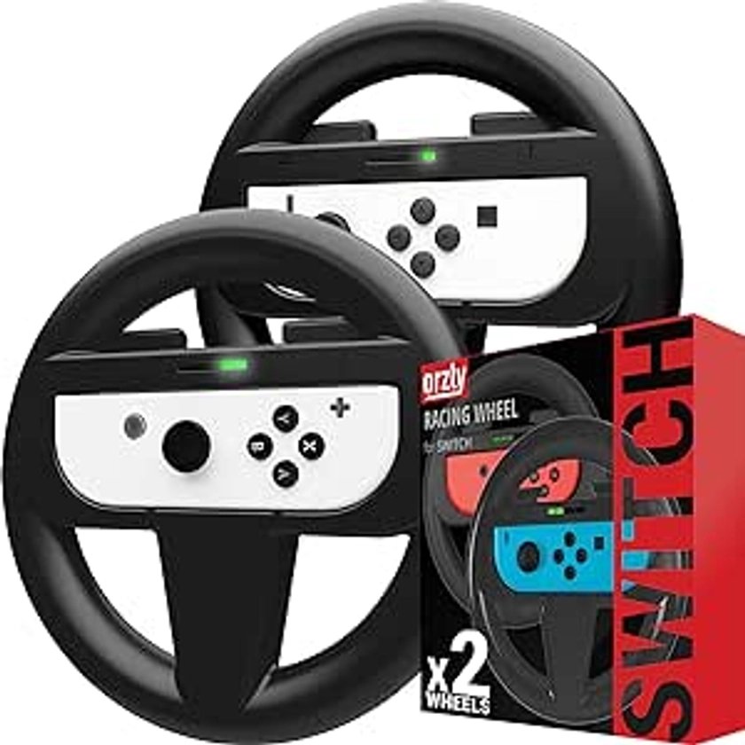 Orzly Steering Wheels for Nintendo Switch & OLED Joy-Cons, Racing Wheels for Mario Kart 8 Deluxe [Mariokart Switch Steering Wheel Joycon Controller Attachment Accessories]-TWIN PACK [2X Black Wheels] : Amazon.co.uk: PC & Video Games