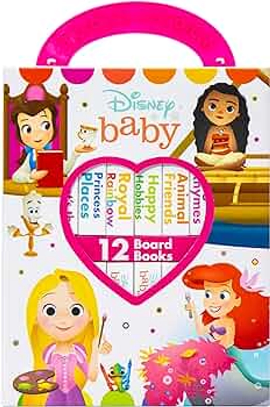 Disney Baby Princess Cinderella, Belle, Ariel, and More! - My First Library Board Book Block 12 Book Set - First Words, Colors, Numbers, and More! - PI Kids