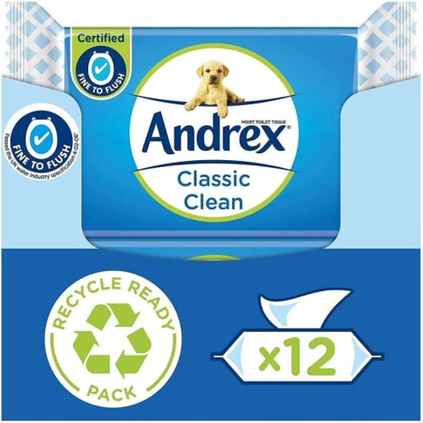 Andrex Classic Clean Washlets - 12 Packs - Flushable Toilet Tissue on OnBuy