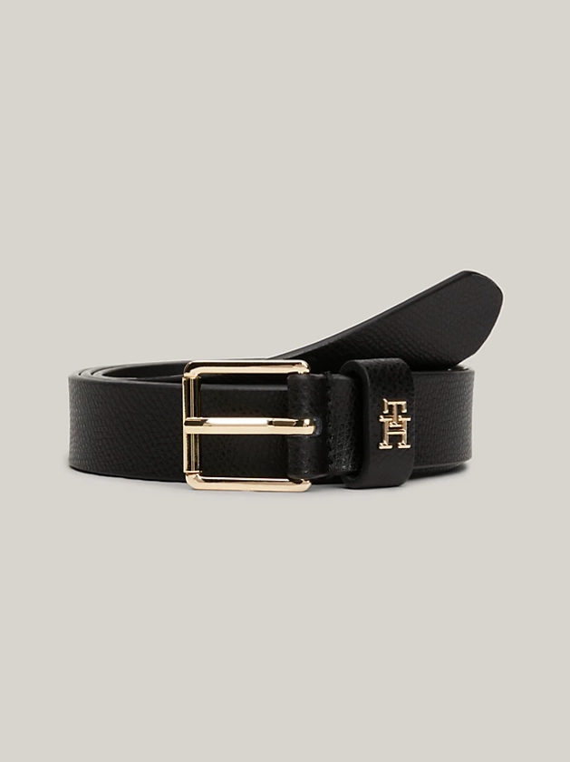 Ceinture Heritage en cuir grainé à logo | Noir | Tommy Hilfiger