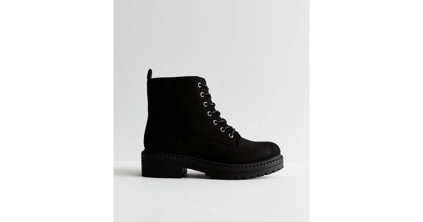 Black Suedette Lace Up Ankle Boots | New Look