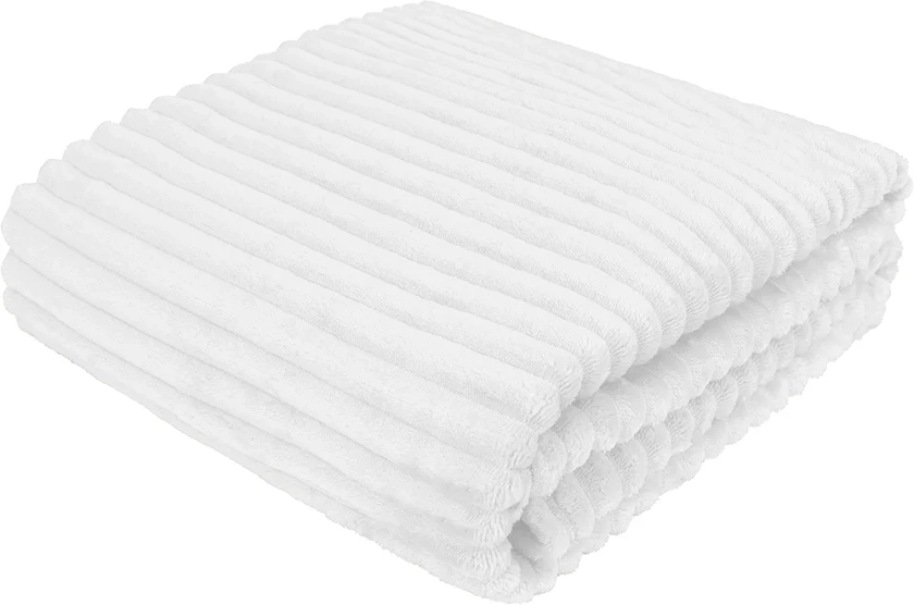 Cotton Market Couverture 170x210 cm cm - Plaid Canape - Couverture Polair pour Salon et Chambre à Coucher - Couverture Chaude - Doux au Toucher - Blanc