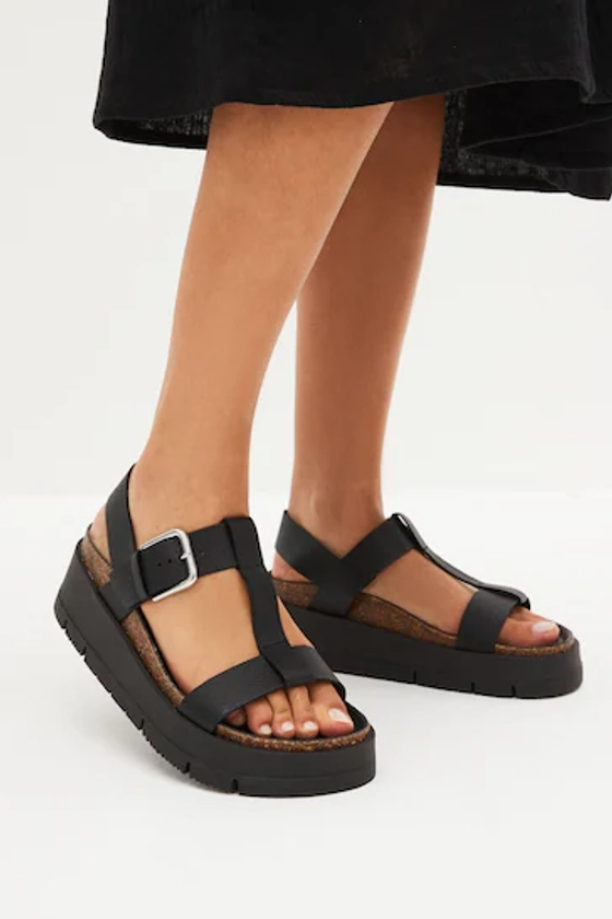 Buy Black Forever Comfort® Leather T-Bar Flatform Sandals from the Next UK online shop