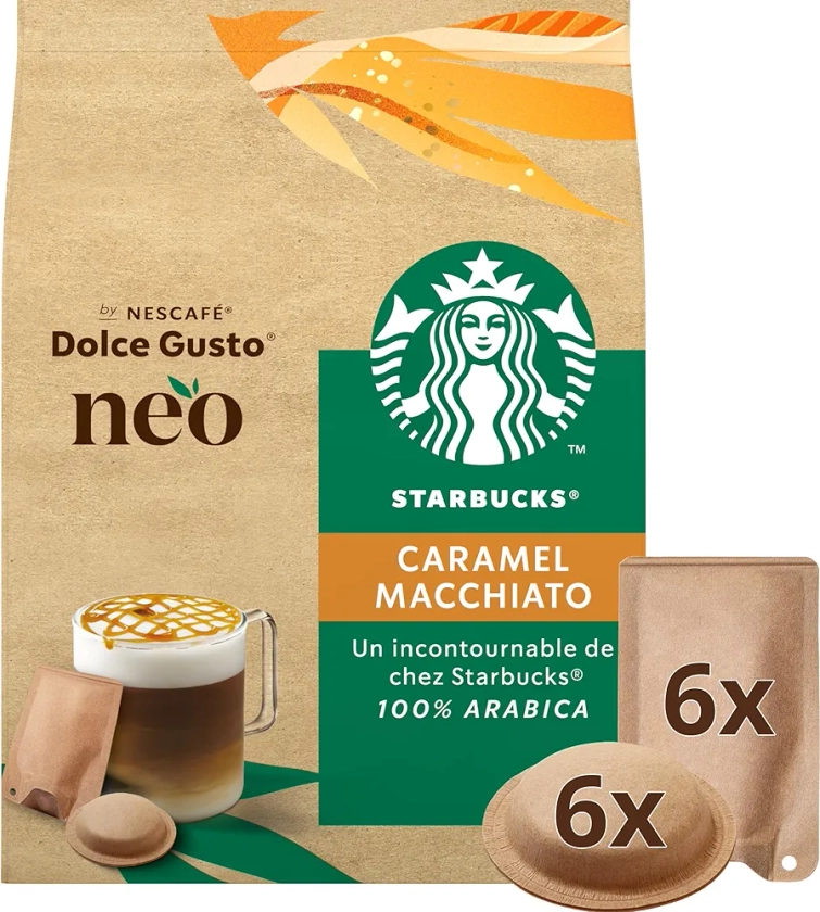 NEO Starbucks® Caramel Macchiato - 30 Dosettes de café et 30 sachets de lait - Compatibles uniquement avec les machines à café NESCAFÉ® Dolce Gusto® NEO : Amazon.fr: Epicerie