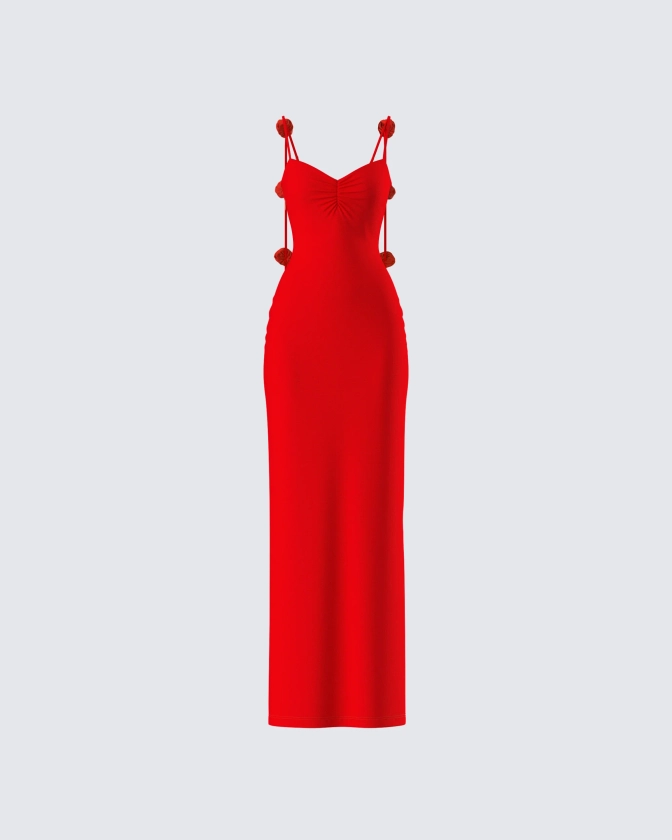 Cordelia Red Rosette Maxi Dress