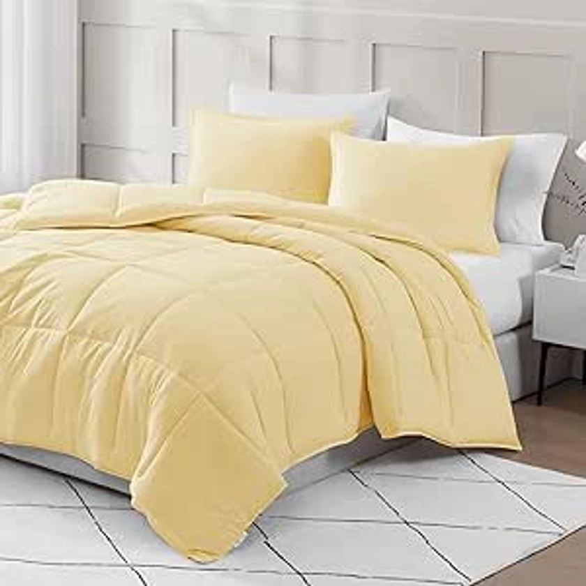 Amazon.com: Casa Platino Pre-Washed Queen Size Comforter Set- Duvet Insert Queen Size - 3 Piece Comforter Set - Ultra Soft & Cozy Comforter Queen Size - 100% Microfiber Bedding Queen Size Comforter Set- Vanilla : Home & Kitchen