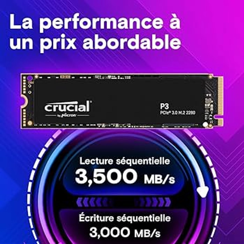 Crucial P3 1To M.2 PCIe Gen3 NVMe SSD interne - Jusqu’à 3500Mo/s - CT1000P3SSD801 (Édition Acronis)