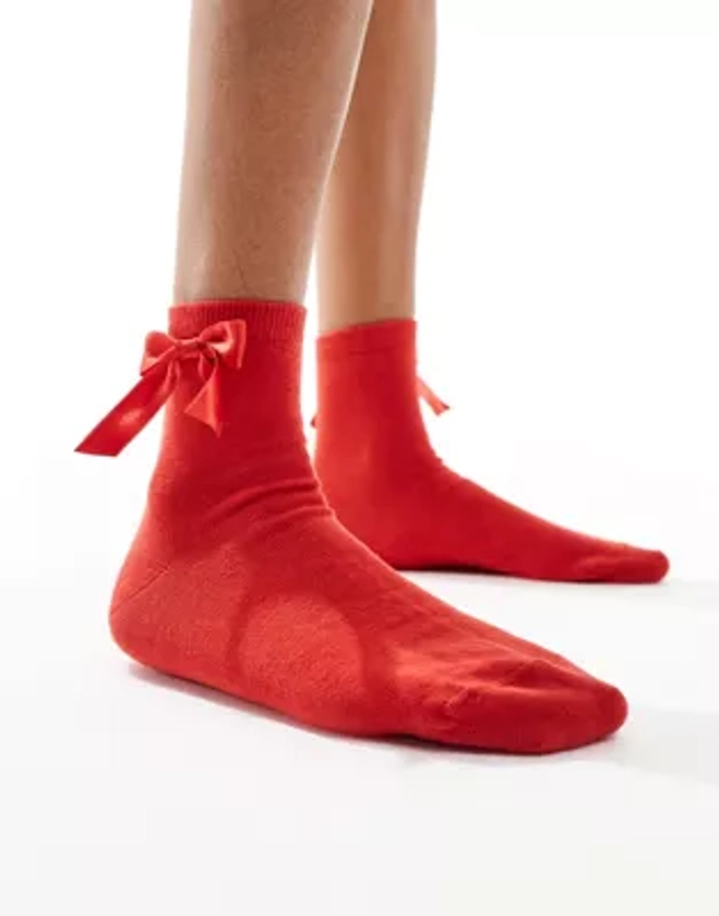 ASOS DESIGN bow ankle socks in red | ASOS