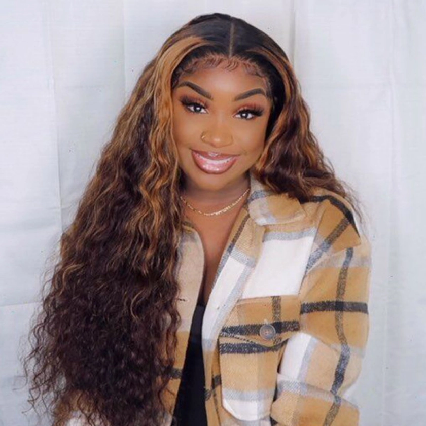 Loose Deep Wave Highlight Wigs Human Hair Colored Transparent Lace Front Wigs