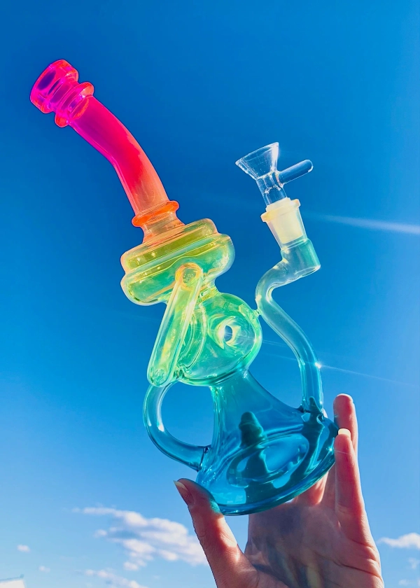 NEON RAINBOW RECYCLER BONG or RIG (uv reactive)