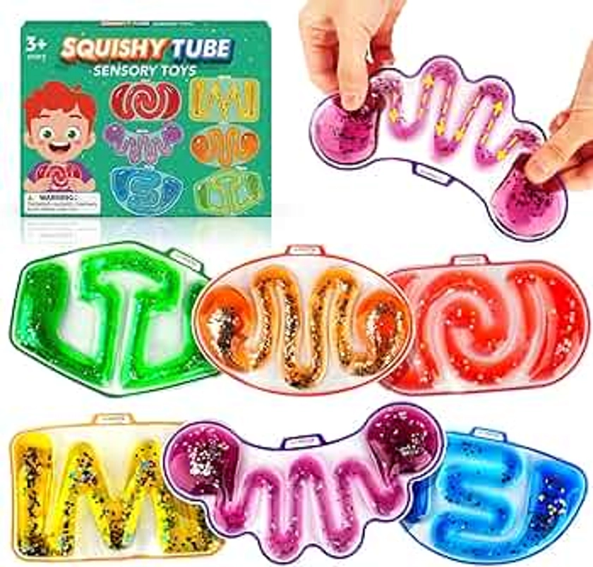 Sensory Fidget Toys for Kids Toddlers - Squishy Sensory Products for Autistic Autism Children Special Needs, Fidget Stress Anxiety Relief Toys for Calm Down, Squeeze Sensory Tube Filled Goo, Glitter