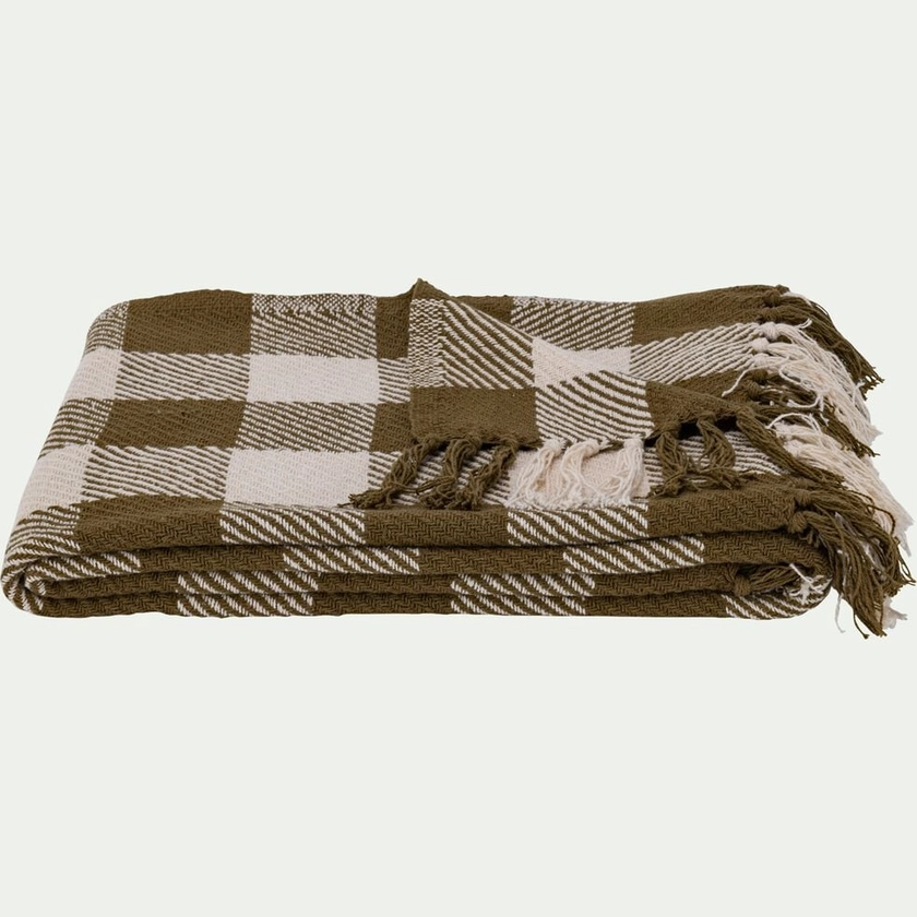 MISON - Plaid tartan en coton 130x170cm - vert mousse