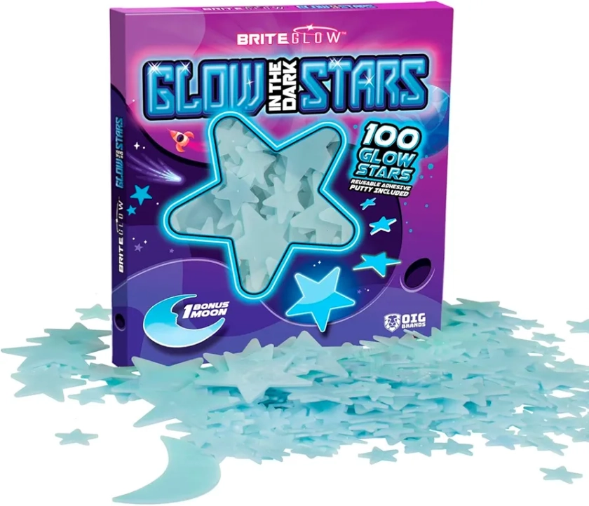 100 PCS Ultra Blue 3D Glow in The Dark Stars for Ceiling & Walls I Glow Stars for Ceiling with Moon I Glow in The Dark Decorations for Bedroom W/Constellation Map & Reusable Putty I Star Stickers