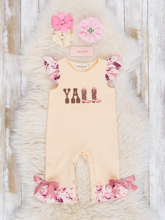 "Y'all" Cowgirl Boot Ruffle Romper