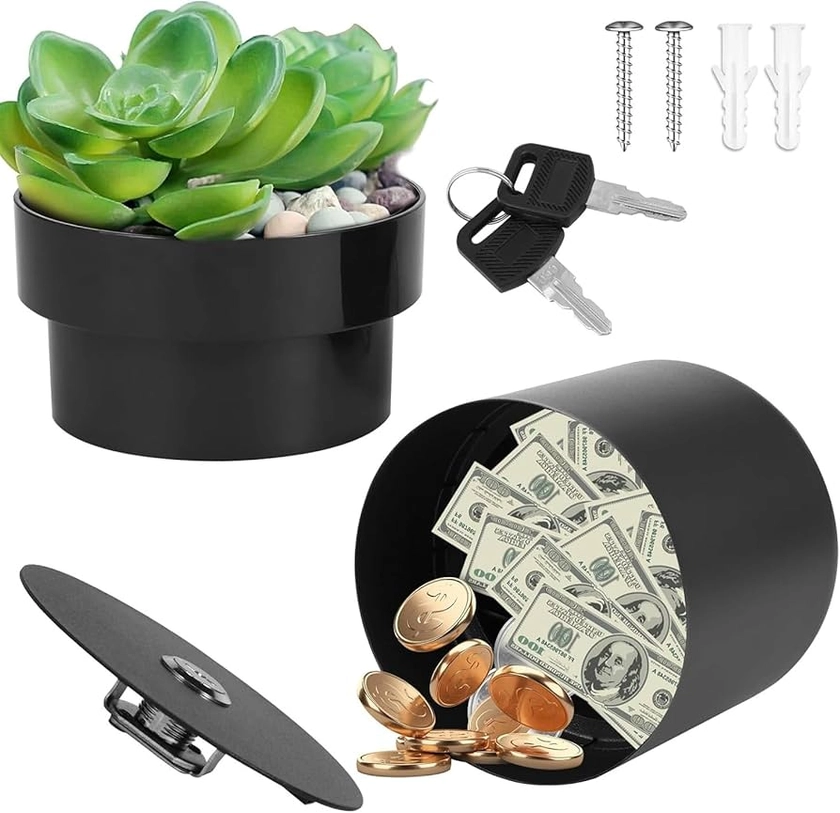 Flower Pot Diversion Safe with Secret Hidden Key Safe Lock Box Storage, Spare Key Hider and Valuables and Emergencies Entry for Rentals, Outdoor, Garden, Home, Office, Yard(Black)