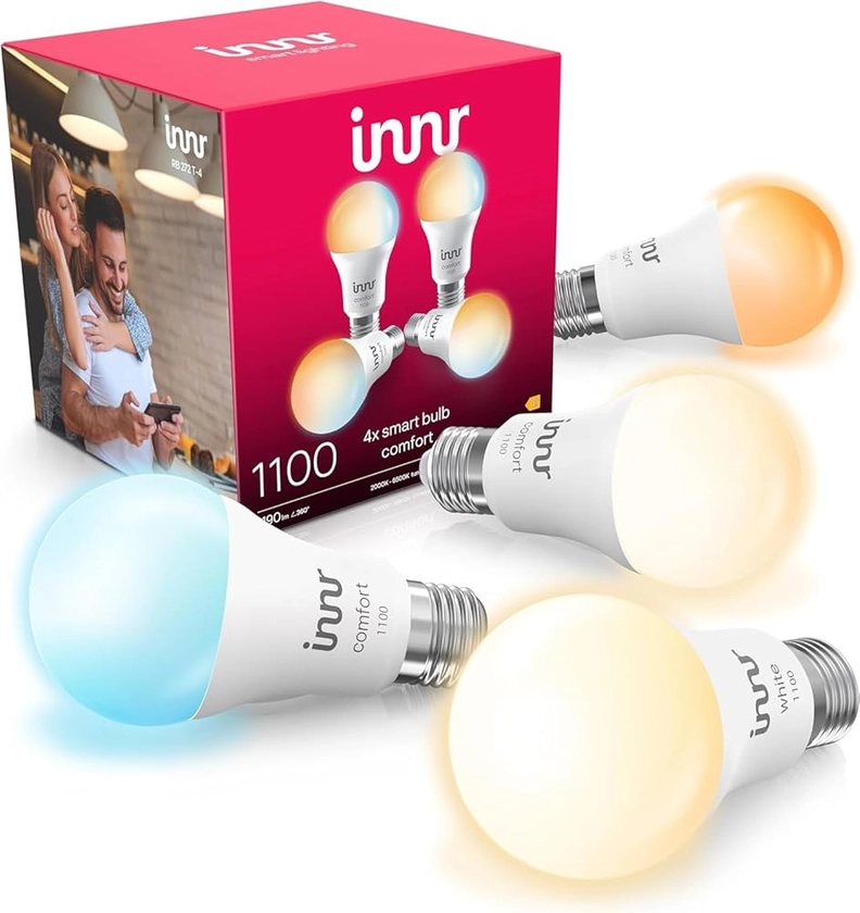 innr Ampoule Connectée E27 LED, Lampe Connectée Blanche Chaude à Froide, Fonctionne avec Hue*, Alexa, Amazon Echo (4e gén), LED Zigbee, Variable, 1190 lumens - 4 Pack