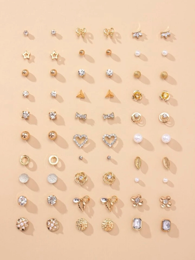 30pairs Heart Design Rhinestone Decor Stud Earrings | SHEIN USA