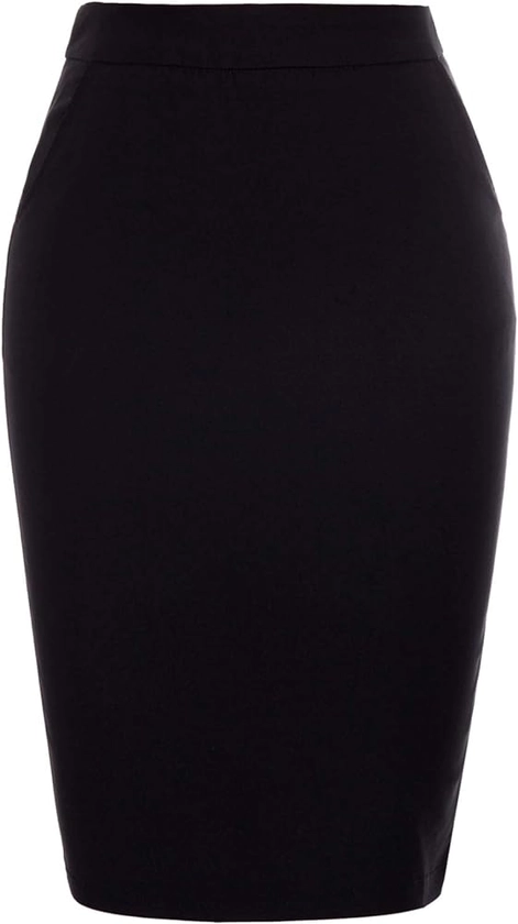 Kate Kasin Womens Knee Length Elastic Waist Stretchy Bodycon Business Pencil Skirt