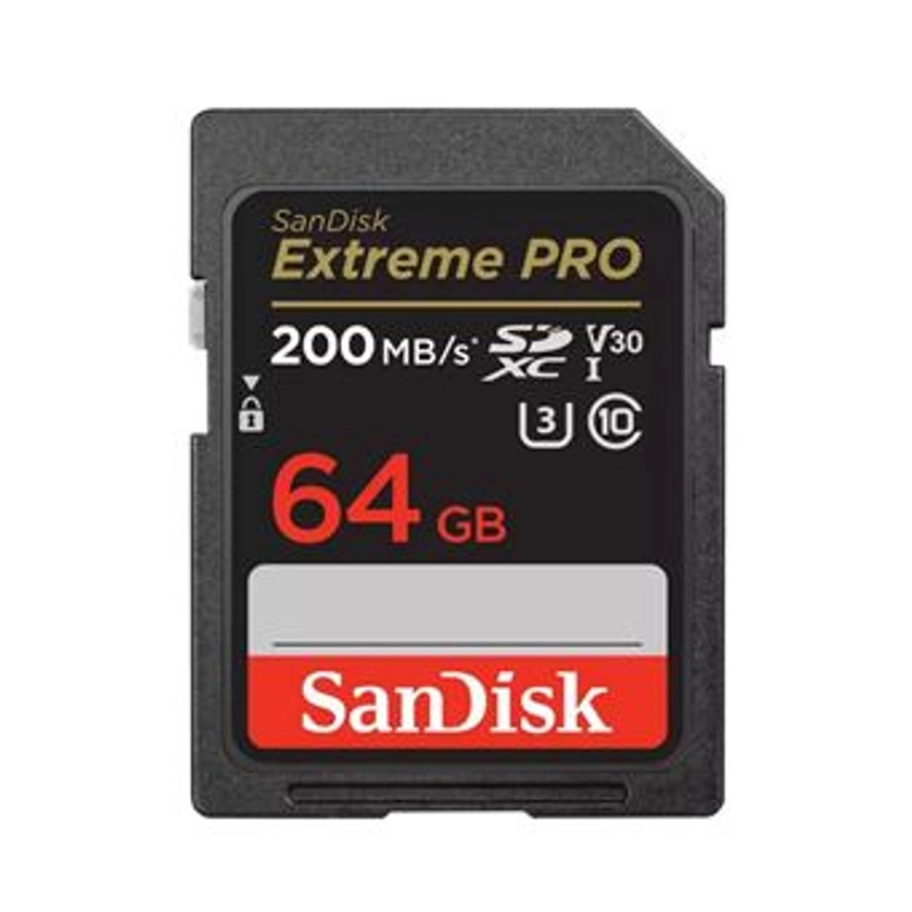 Carte mémoire SDXC SanDisk Extreme PRO 64 Go jusqu'à 200 Mo/s, Classe 10, U3, V30, 4K UHD