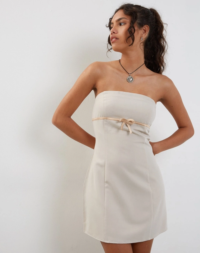 Silvanna Long Sleeve Keyhole Mini Dress in Lace Ivory